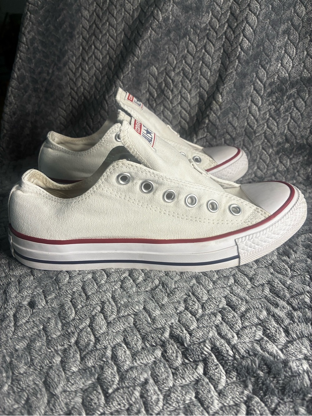 Classic Unisex Converse Sneakers in White with Red Trim